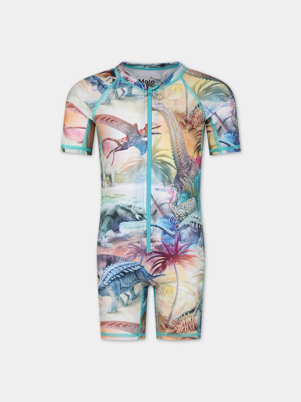 Multicolor anti-UV swimsuit for boy with dinosaur print